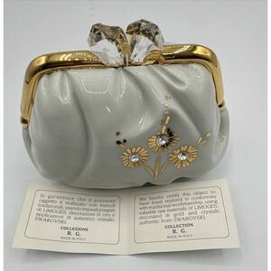 Porcellane RG Italy Limoges Porcelain Purse Trinket Box Swarovski Crystals 17‎